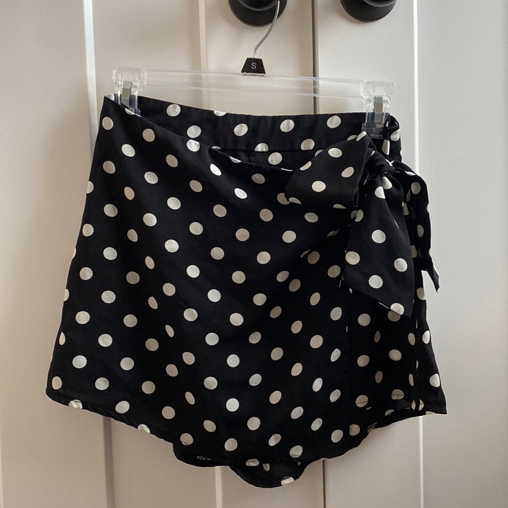 Black and white polkadot skort